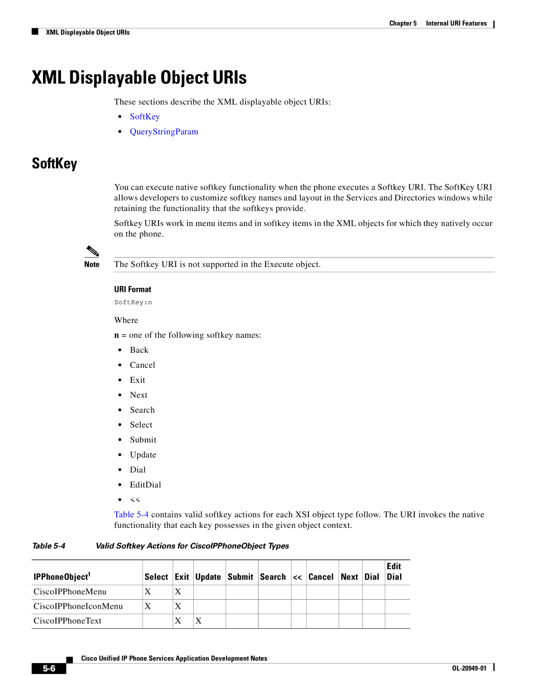 Cisco Systems OL-20949-01 manual XML Displayable Object URIs, SoftKey 