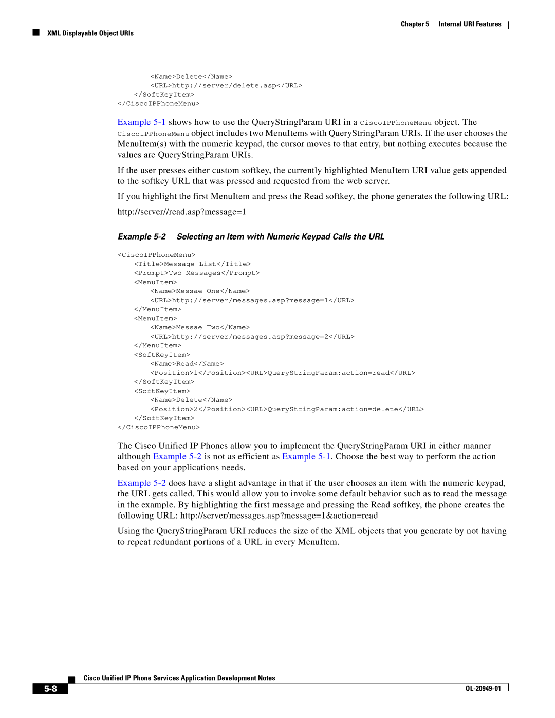 Cisco Systems OL-20949-01 manual Internal URI Features XML Displayable Object URIs 