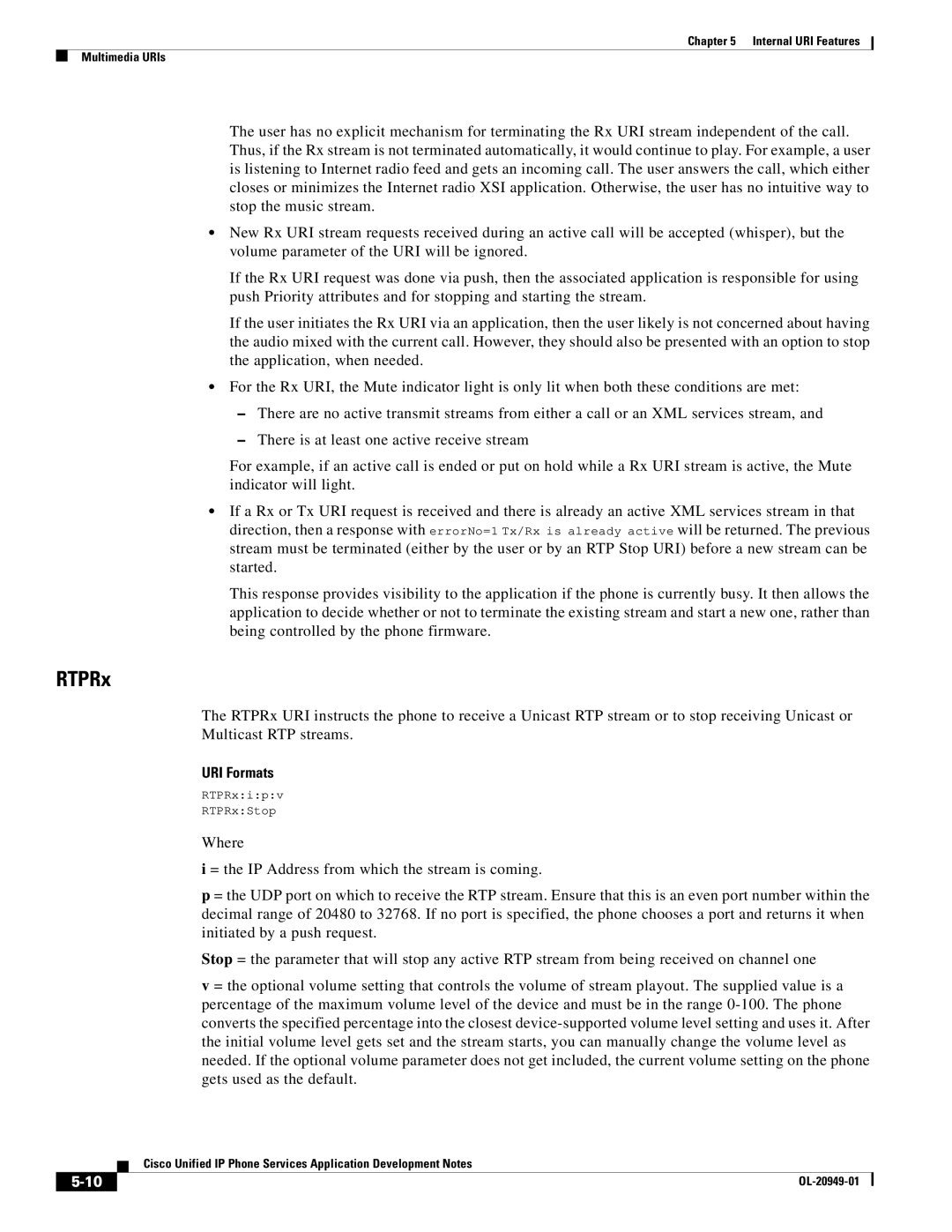 Cisco Systems OL-20949-01 manual RTPRx, URI Formats 