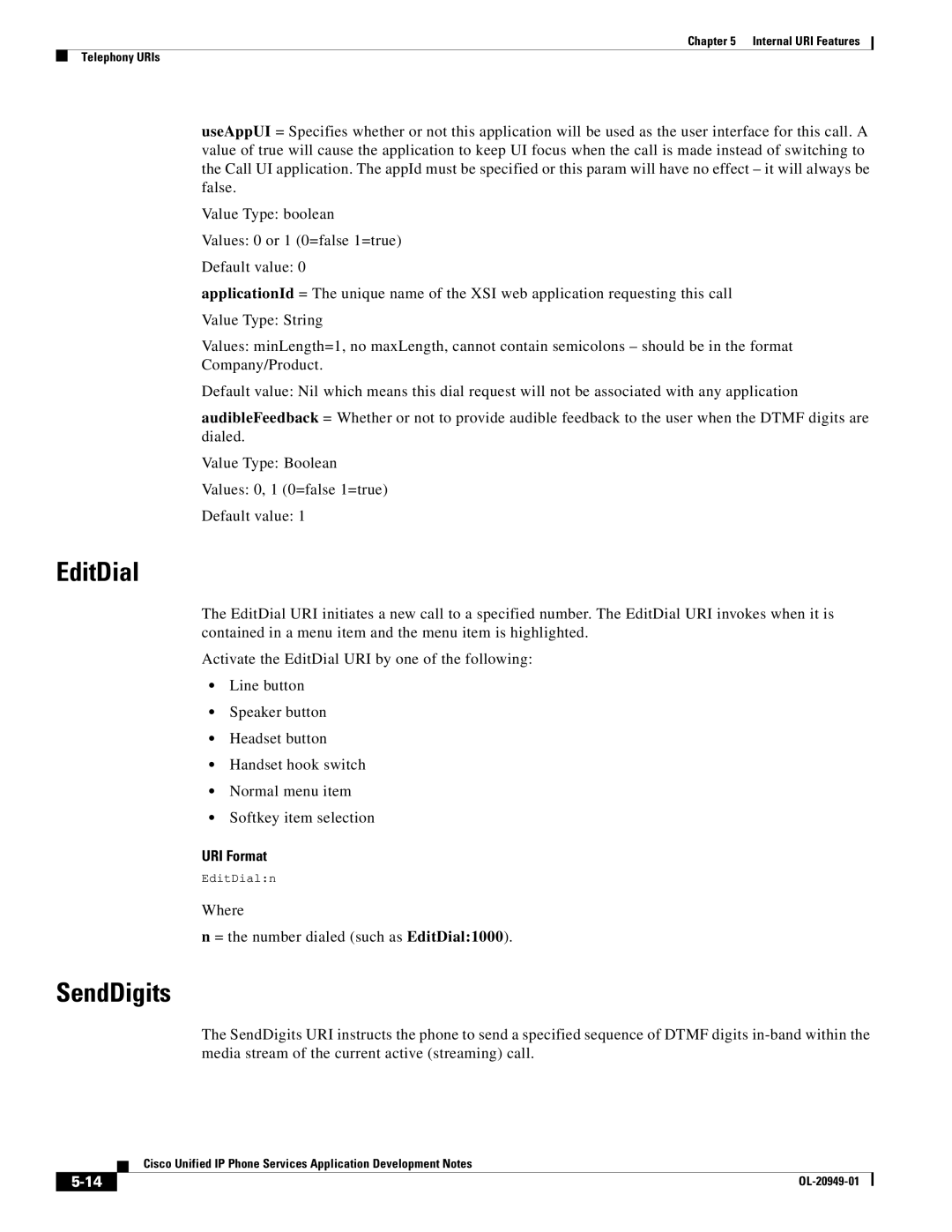 Cisco Systems OL-20949-01 manual EditDial, SendDigits 