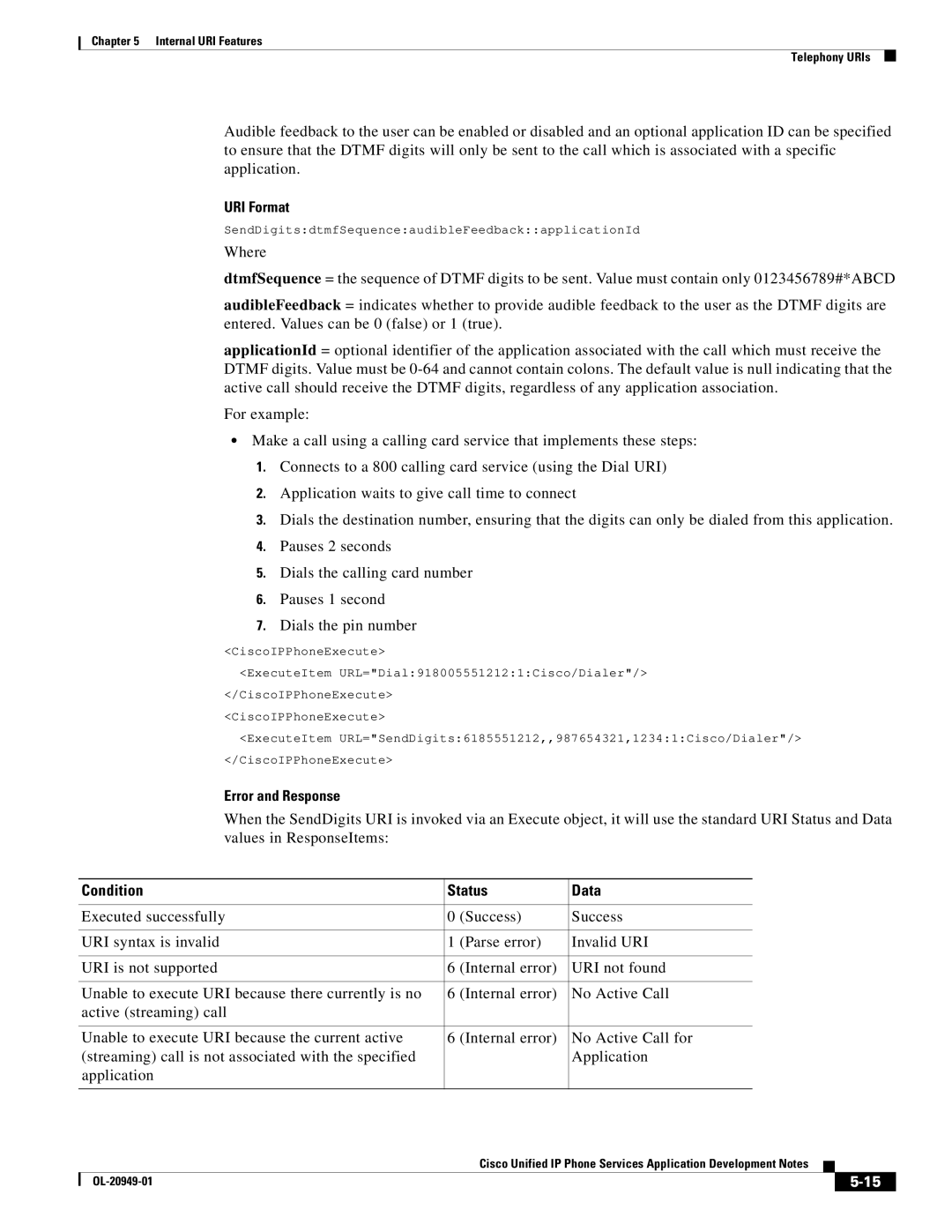 Cisco Systems OL-20949-01 manual Error and Response, Condition Status Data 