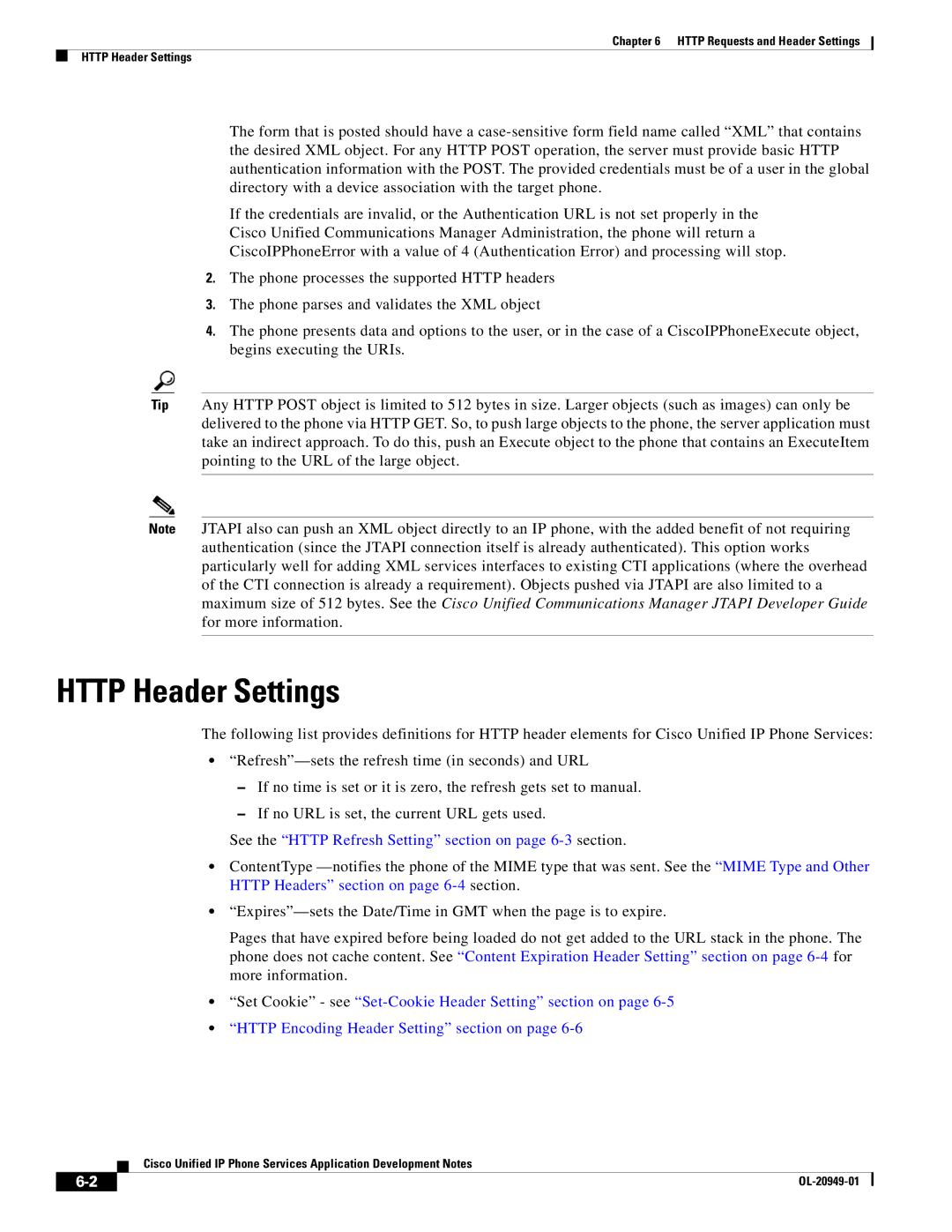 Cisco Systems OL-20949-01 manual Http Header Settings, See the Http Refresh Setting section on page 6-3section 