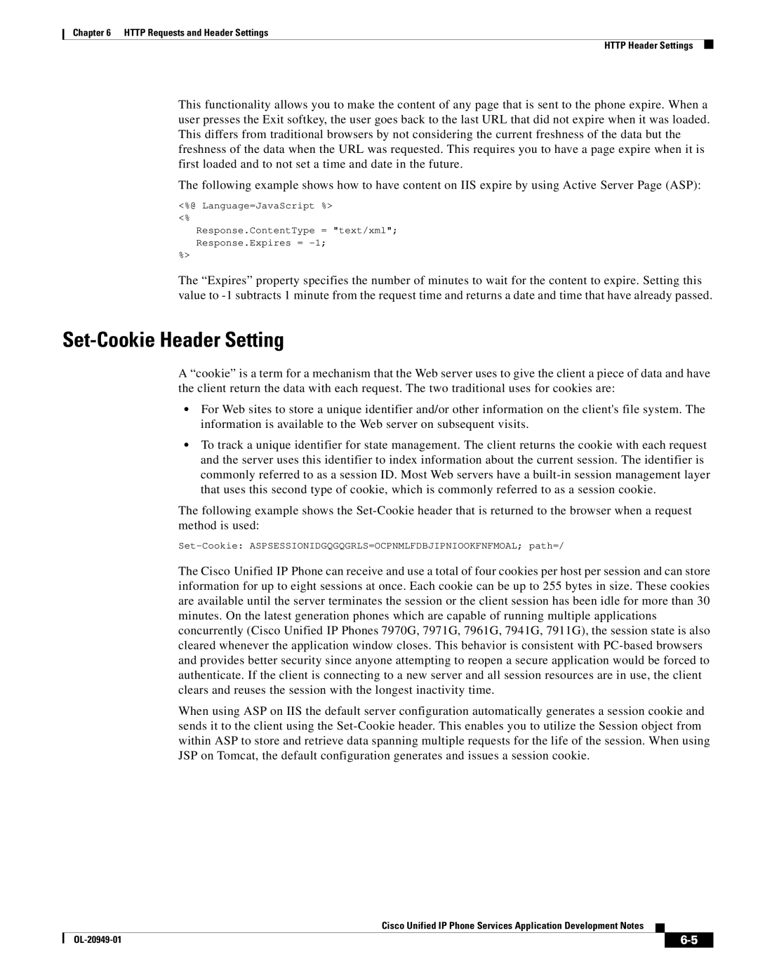 Cisco Systems OL-20949-01 manual Set-Cookie Header Setting 