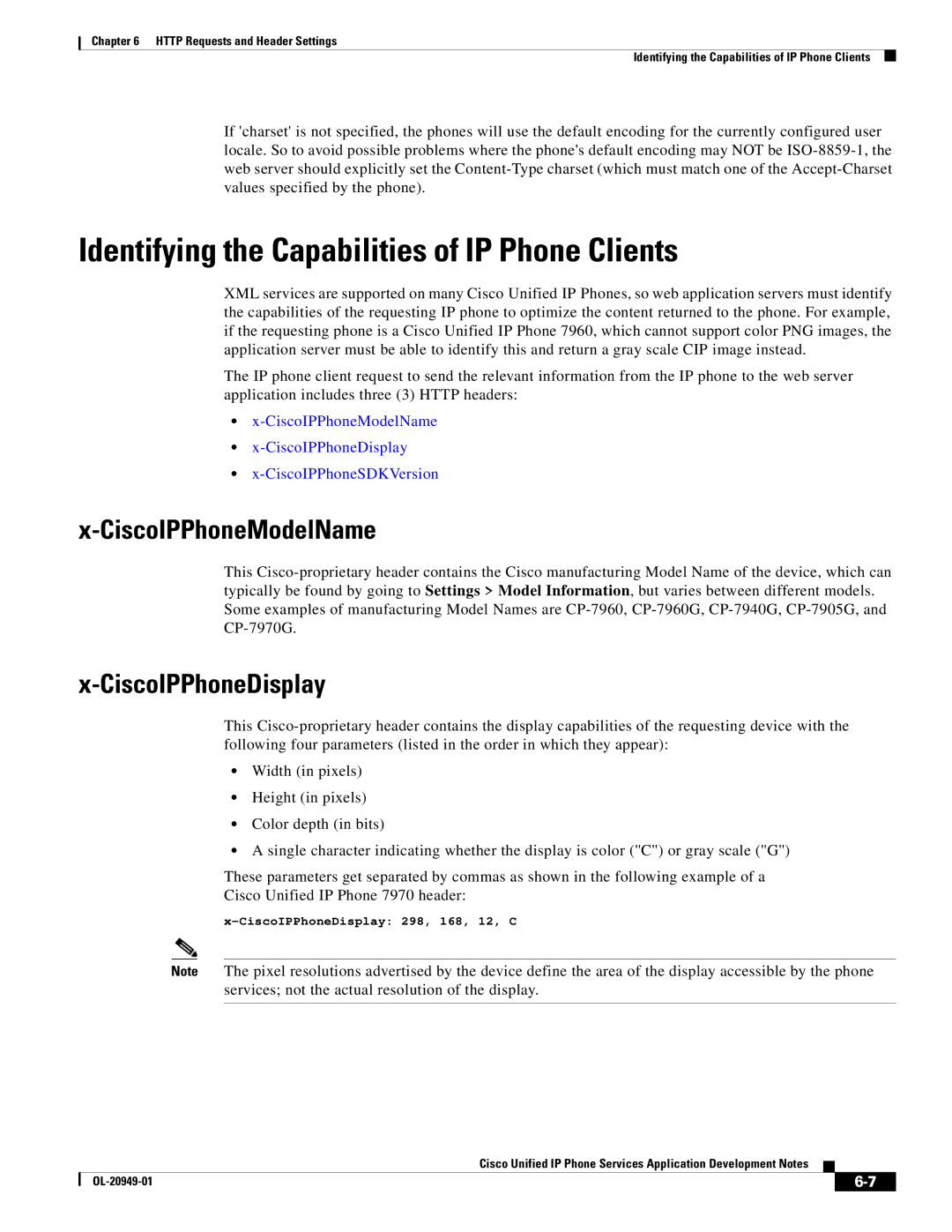 Cisco Systems OL-20949-01 Identifying the Capabilities of IP Phone Clients, CiscoIPPhoneModelName, CiscoIPPhoneDisplay 