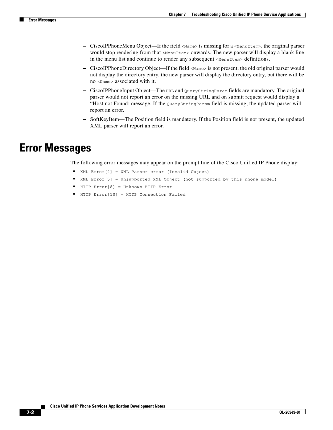 Cisco Systems OL-20949-01 manual Error Messages 