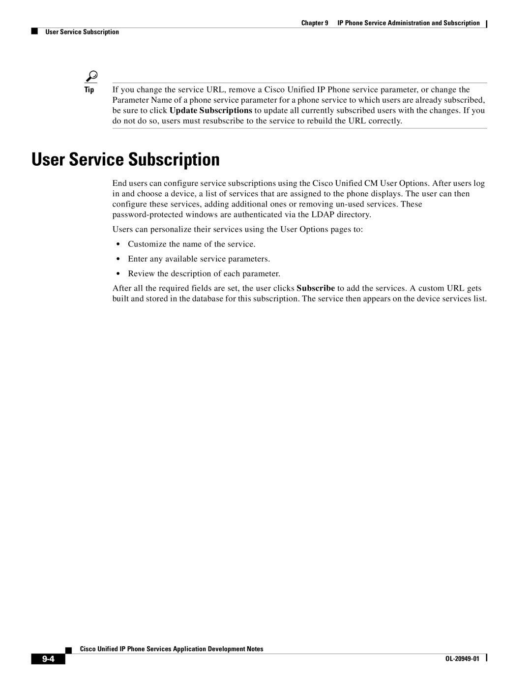 Cisco Systems OL-20949-01 manual User Service Subscription 