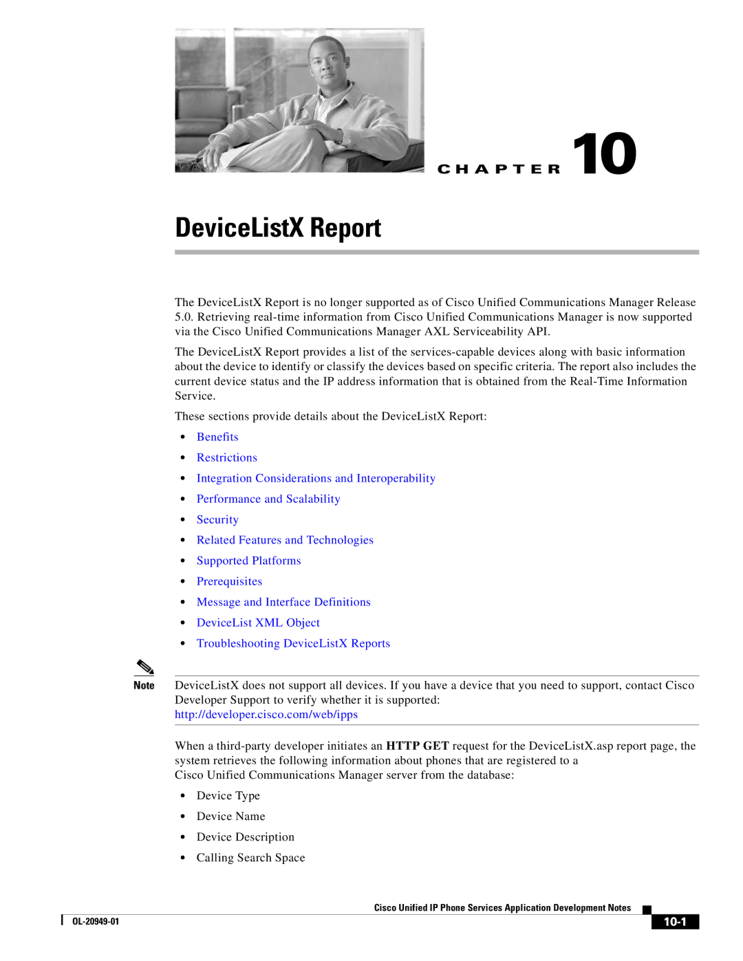 Cisco Systems OL-20949-01 manual DeviceListX Report, 10-1 