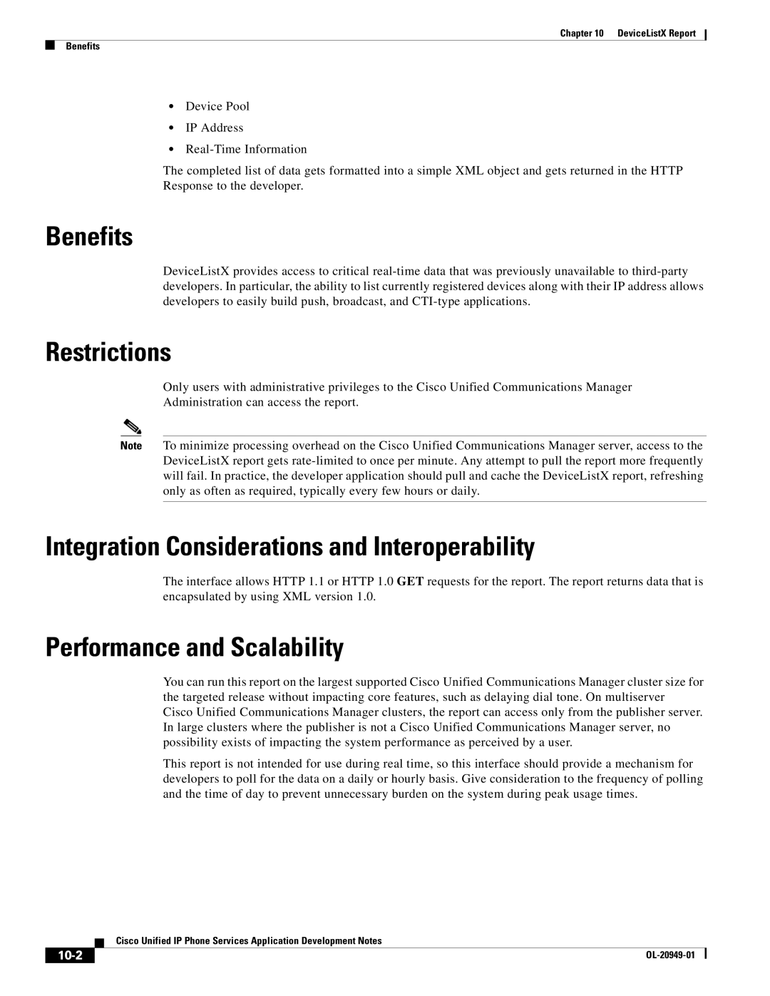 Cisco Systems OL-20949-01 manual Benefits, Restrictions, Integration Considerations and Interoperability, 10-2 