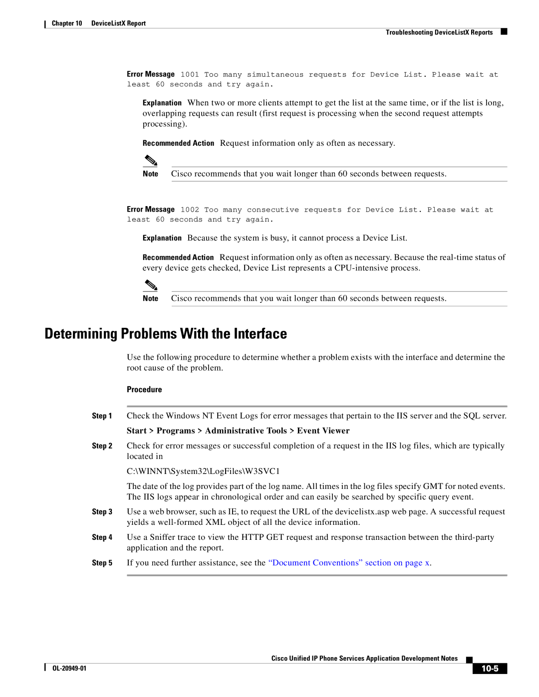 Cisco Systems OL-20949-01 manual Determining Problems With the Interface, Procedure, 10-5 