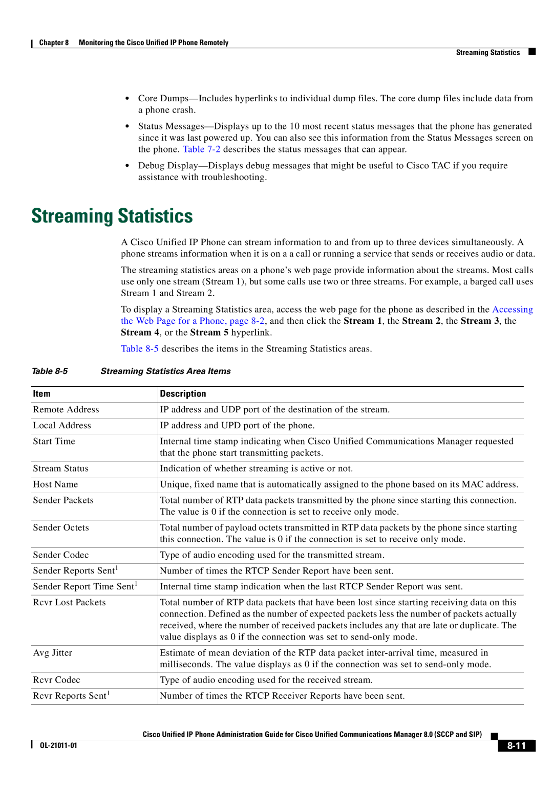 Cisco Systems OL-21011-01 manual Streaming Statistics 