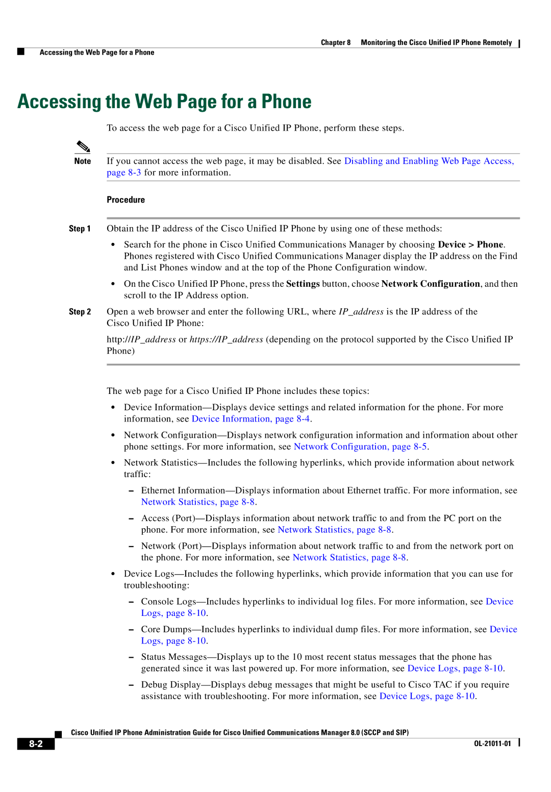 Cisco Systems OL-21011-01 manual Accessing the Web Page for a Phone, Procedure 