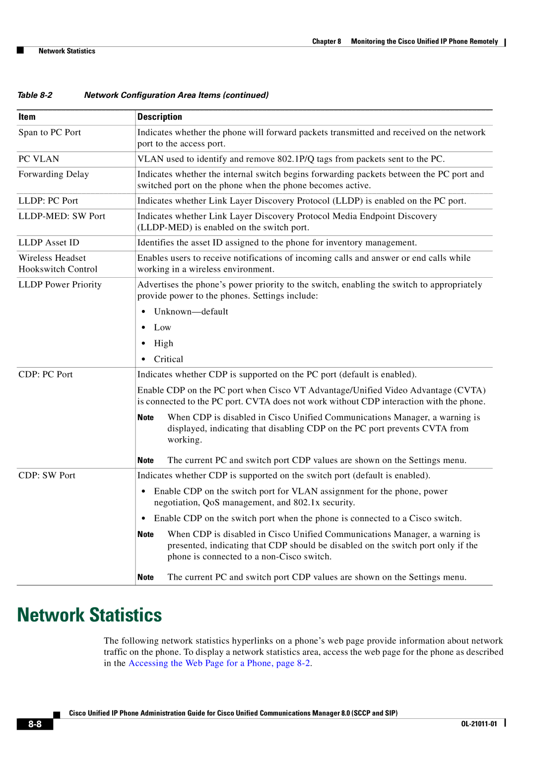 Cisco Systems OL-21011-01 manual Network Statistics, PC Vlan 