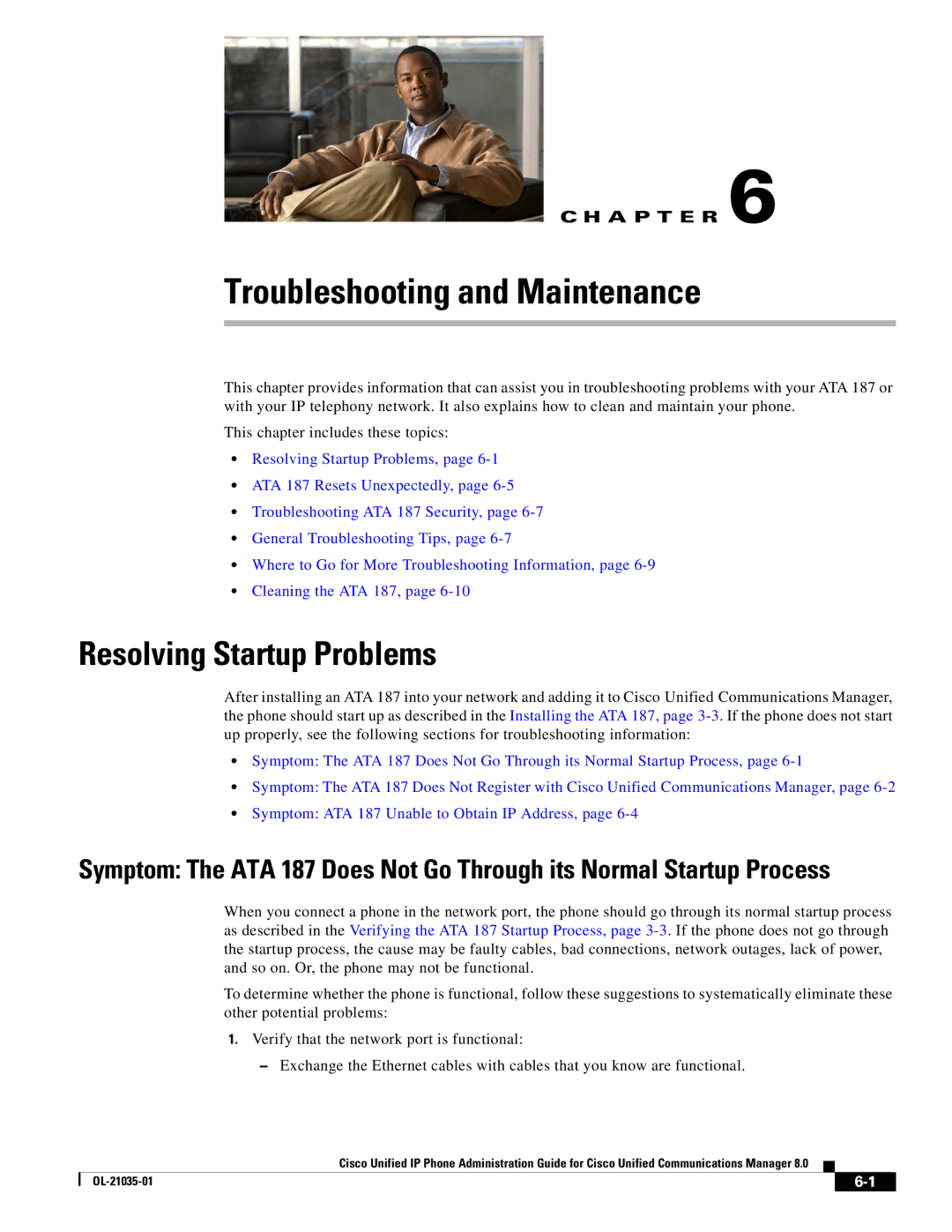 Cisco Systems OL-21035-01 manual Troubleshooting and Maintenance, Resolving Startup Problems 