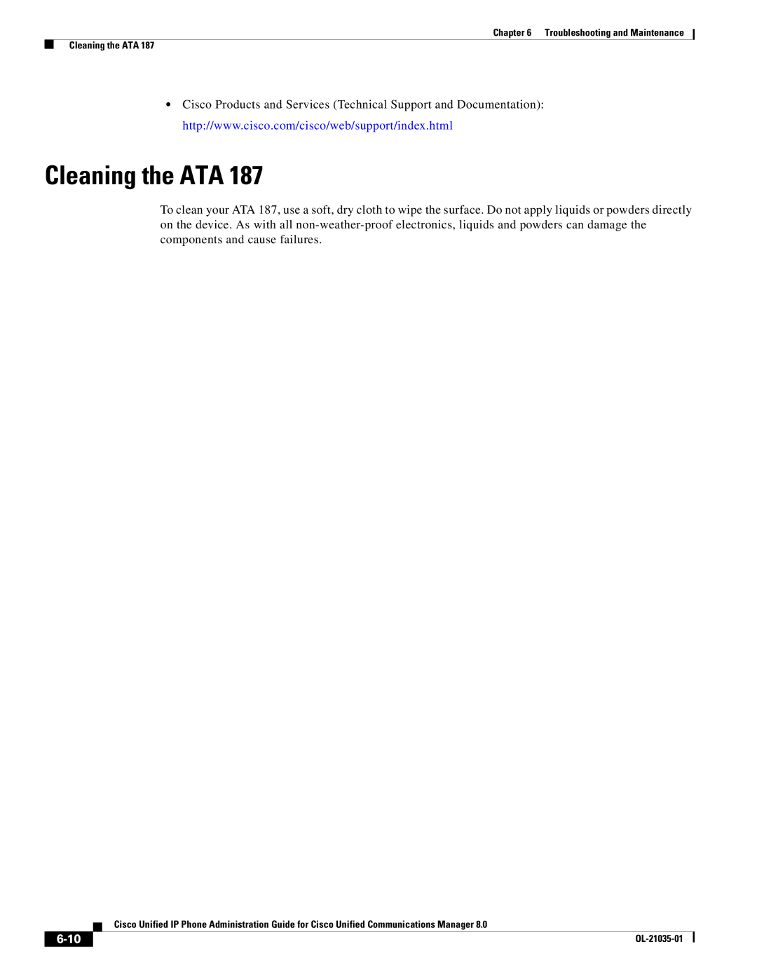 Cisco Systems OL-21035-01 manual Cleaning the ATA 