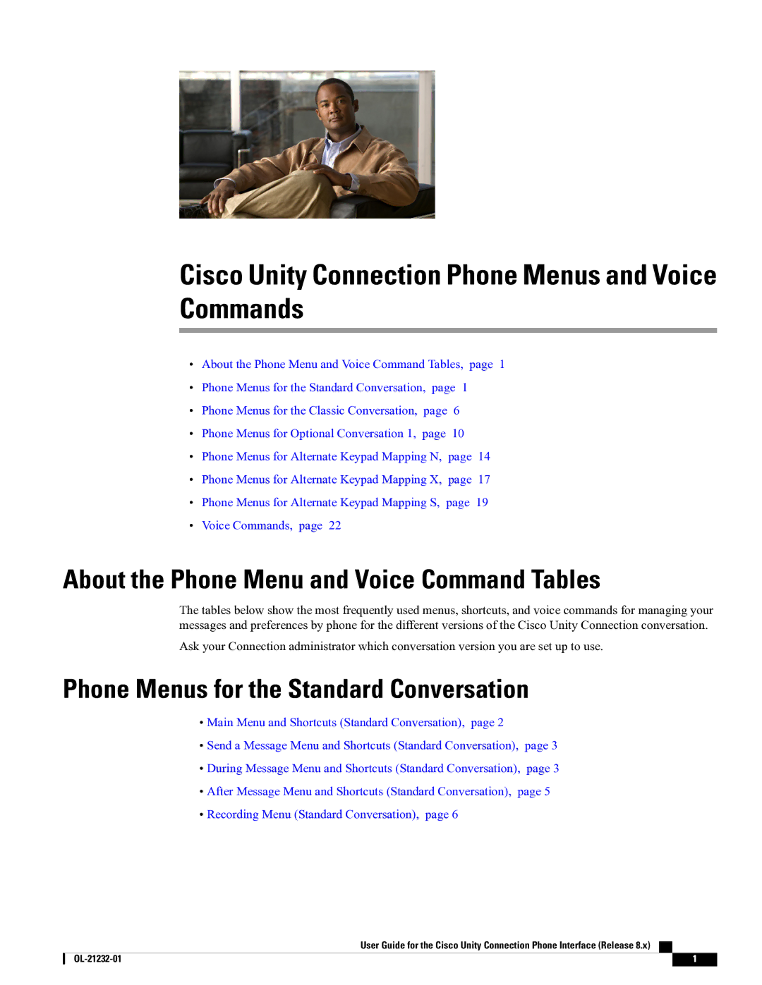 Cisco Systems OL-21232-01 1 manual About the Phone Menu and Voice Command Tables 