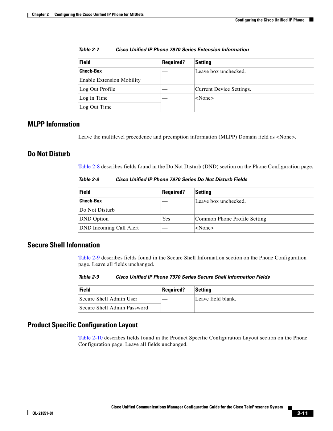 Cisco Systems OL-21851-01 manual Mlpp Information, Do Not Disturb, Secure Shell Information 