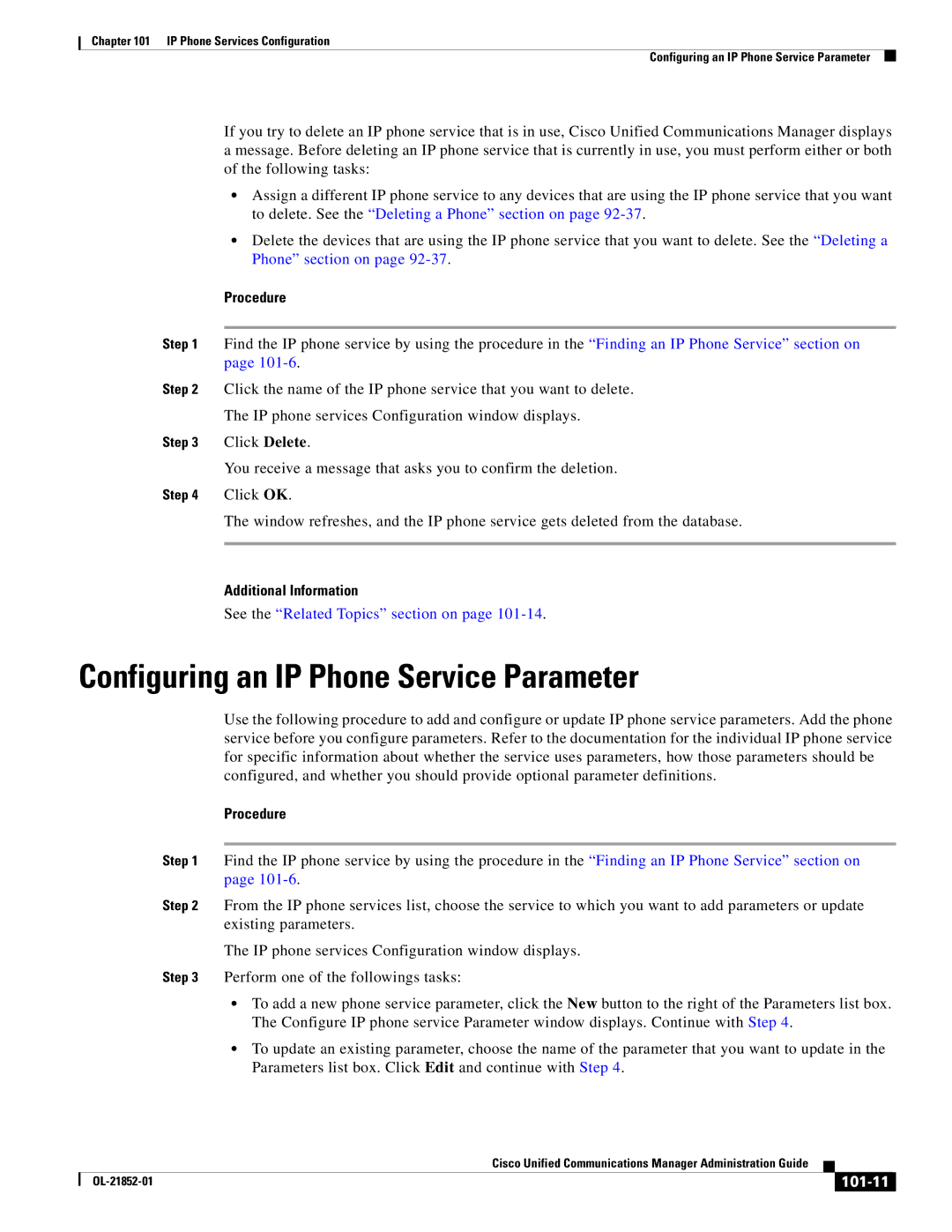 Cisco Systems OL-21852-01 manual Configuring an IP Phone Service Parameter, 101-11 