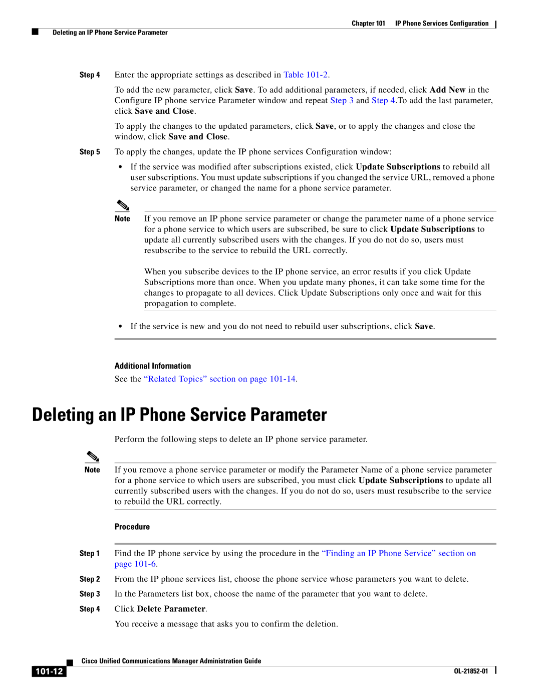 Cisco Systems OL-21852-01 manual Deleting an IP Phone Service Parameter, 101-12 