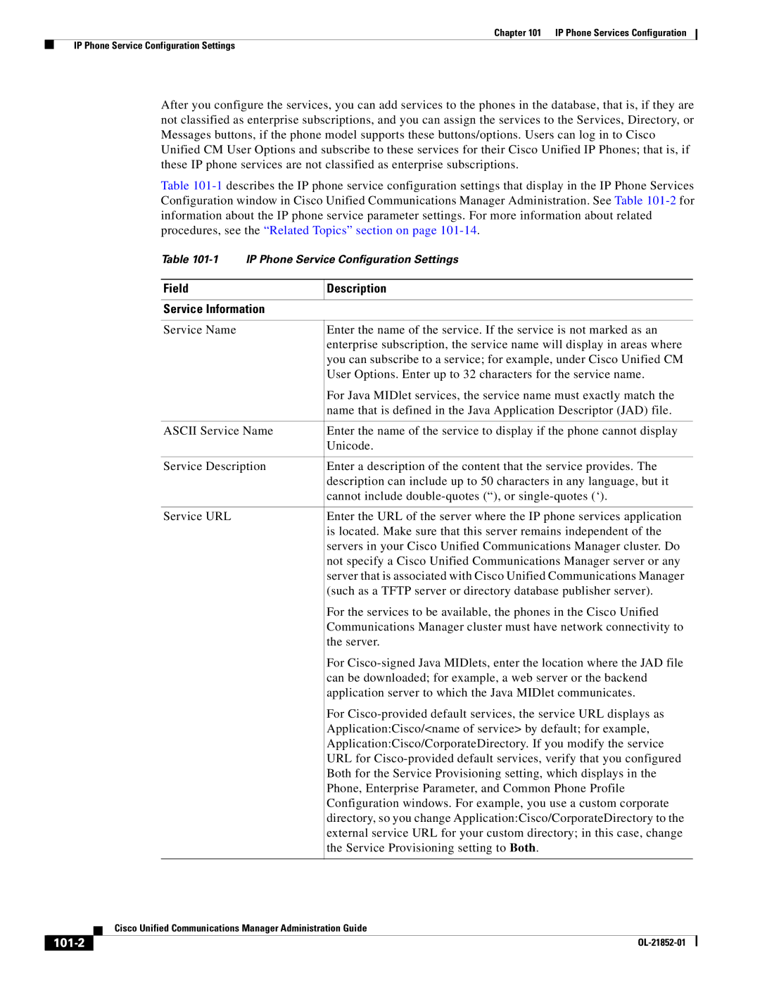 Cisco Systems OL-21852-01 manual Field Description Service Information, 101-2 