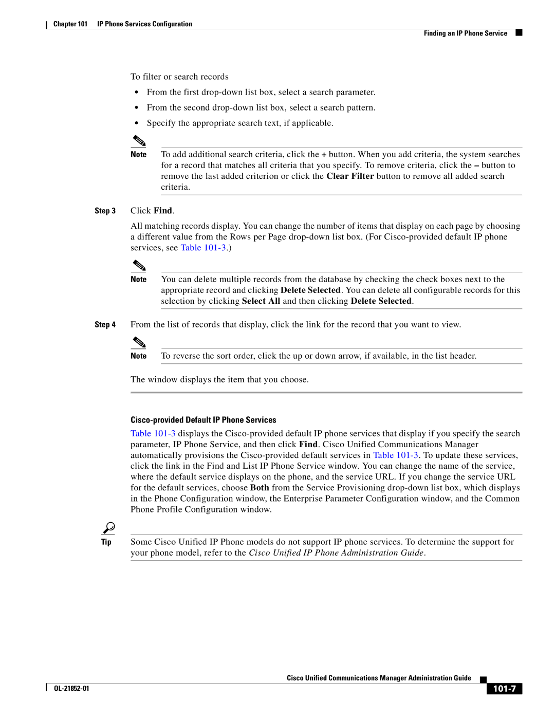 Cisco Systems OL-21852-01 manual Cisco-provided Default IP Phone Services, 101-7 