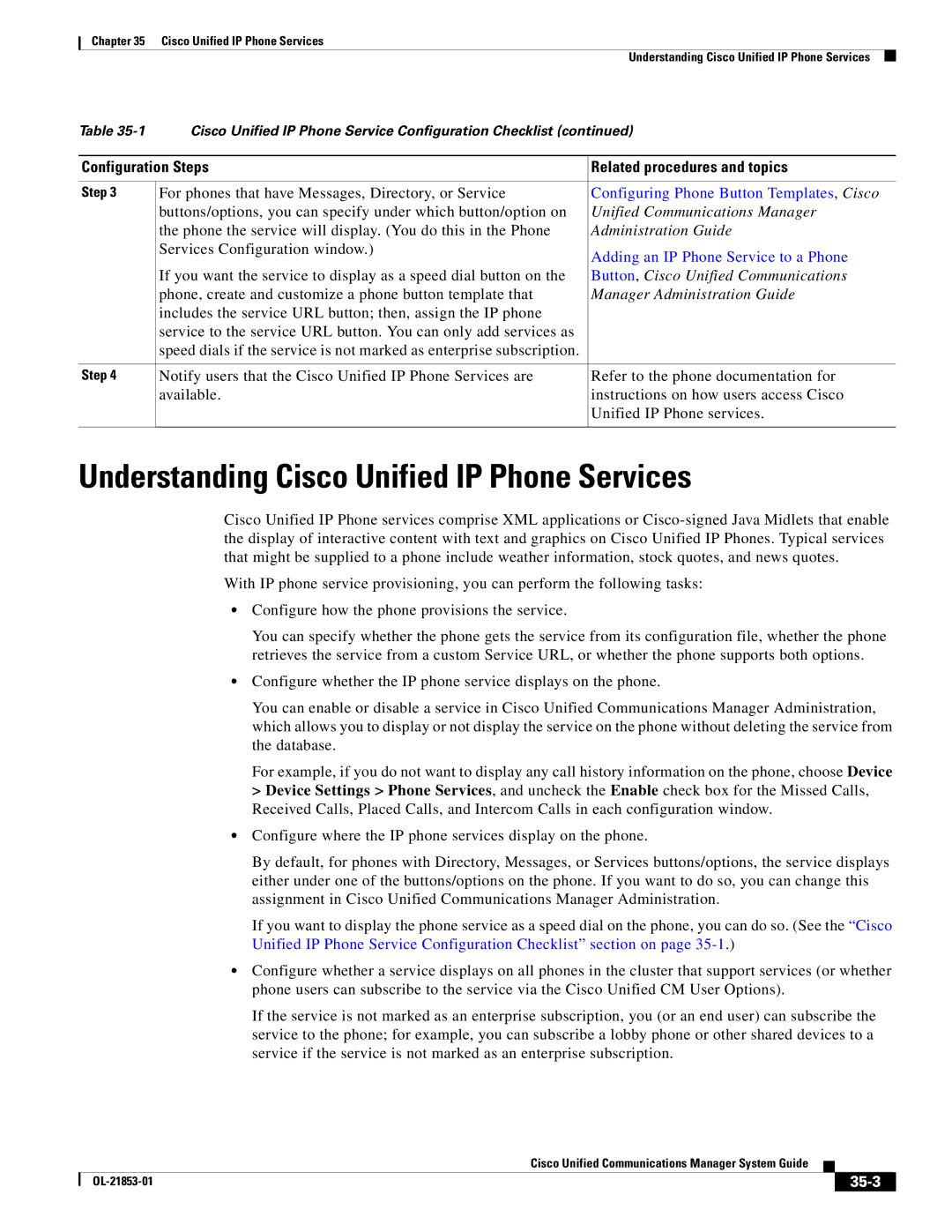 Cisco Systems OL-21853-01 manual Understanding Cisco Unified IP Phone Services, 35-3 