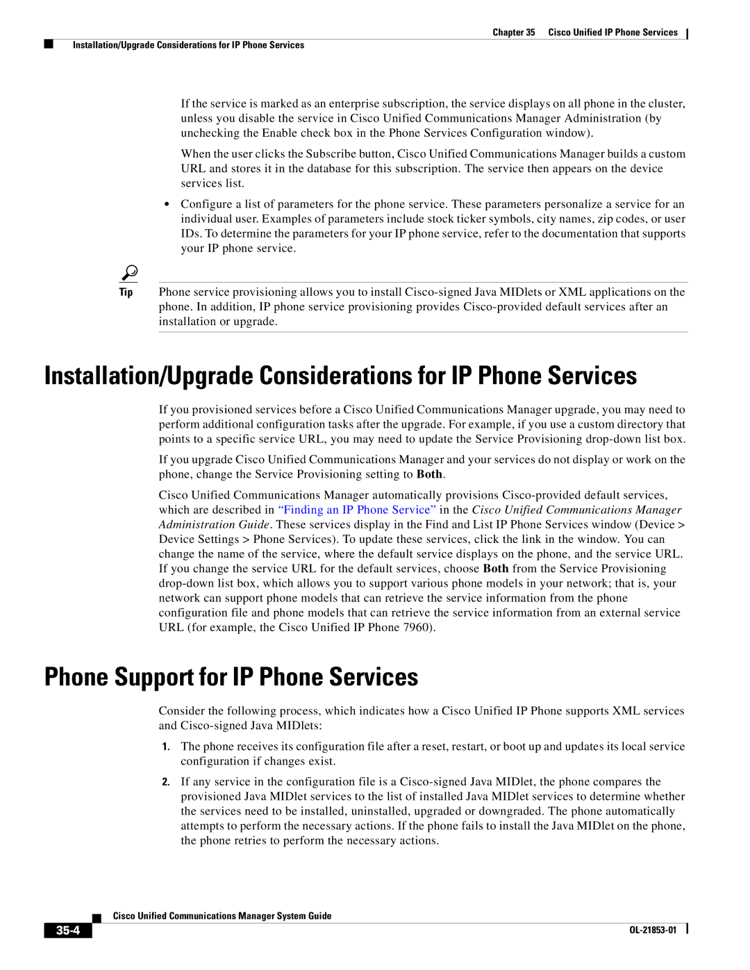 Cisco Systems OL-21853-01 manual Phone Support for IP Phone Services, 35-4 