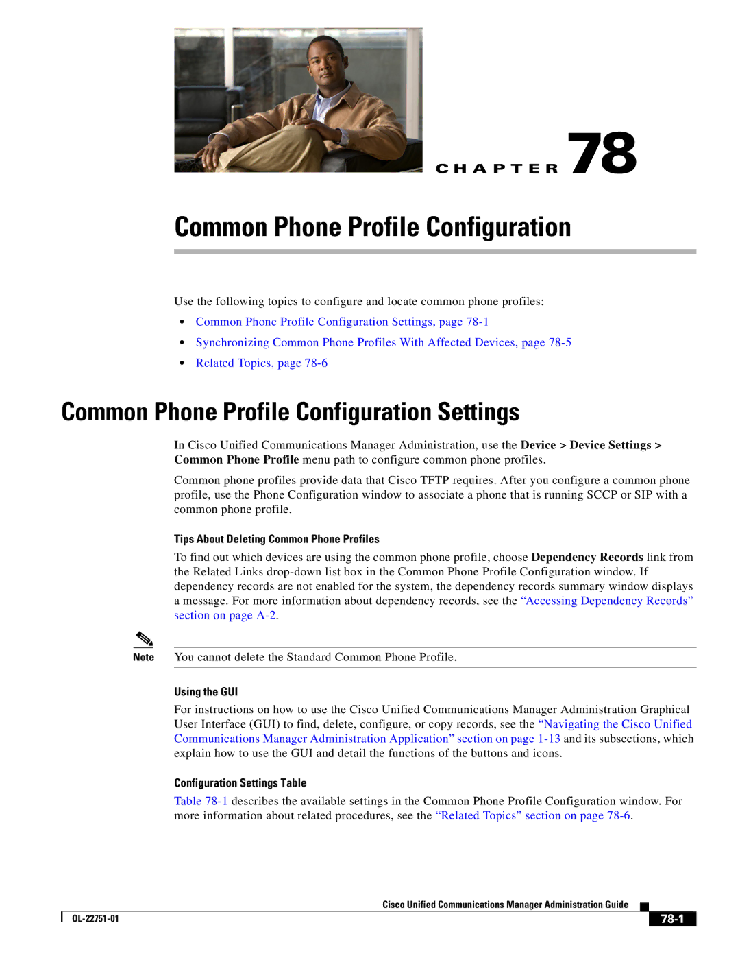 Cisco Systems OL-22751-01 manual Common Phone Profile Configuration Settings, Tips About Deleting Common Phone Profiles 