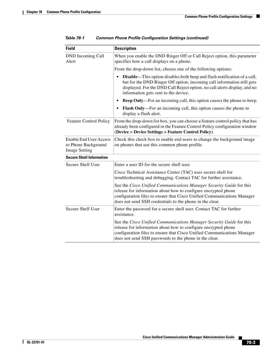 Cisco Systems OL-22751-01 manual Device Device Settings Feature Control Policy, 78-3 