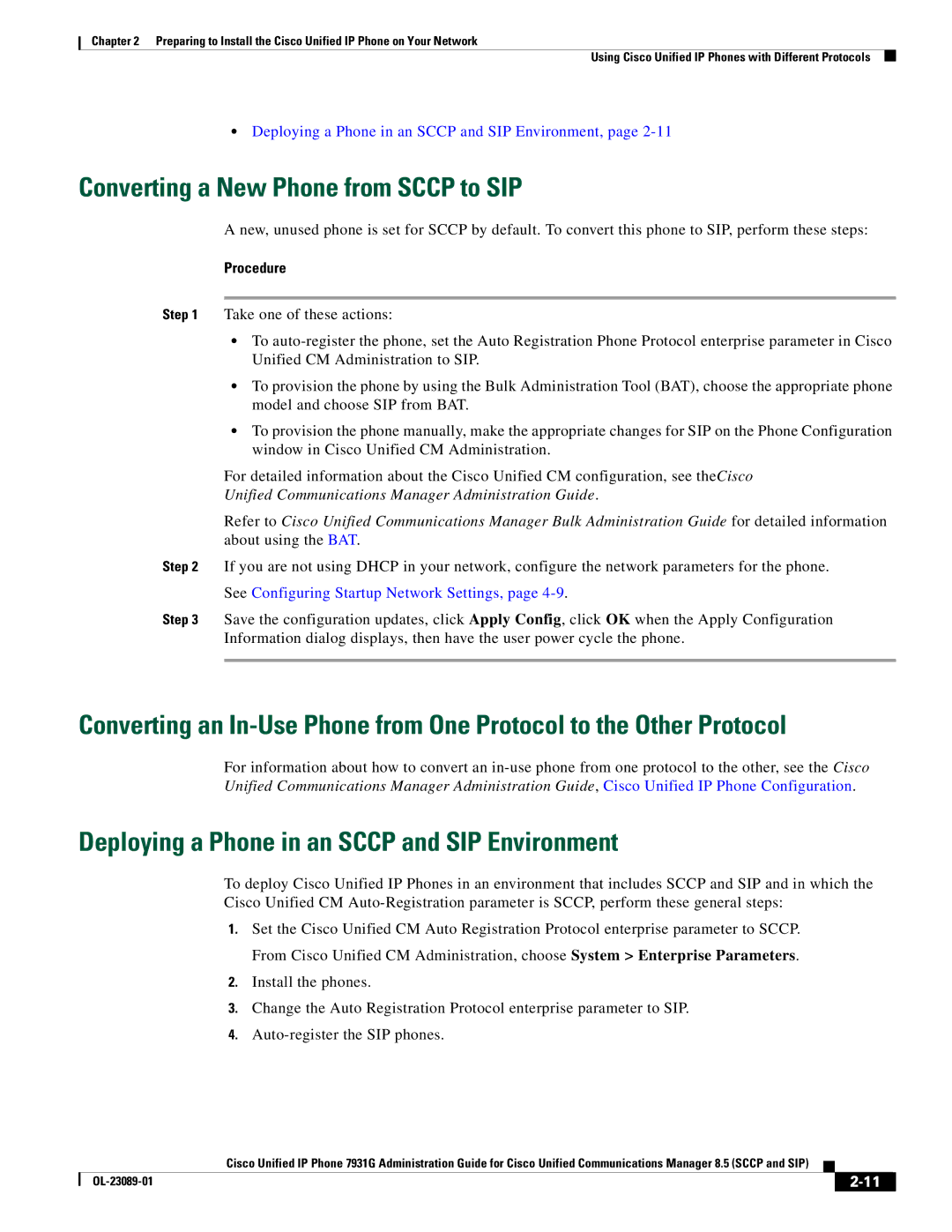 Cisco Systems OL-23089-01 manual Converting a New Phone from Sccp to SIP, Deploying a Phone in an Sccp and SIP Environment 