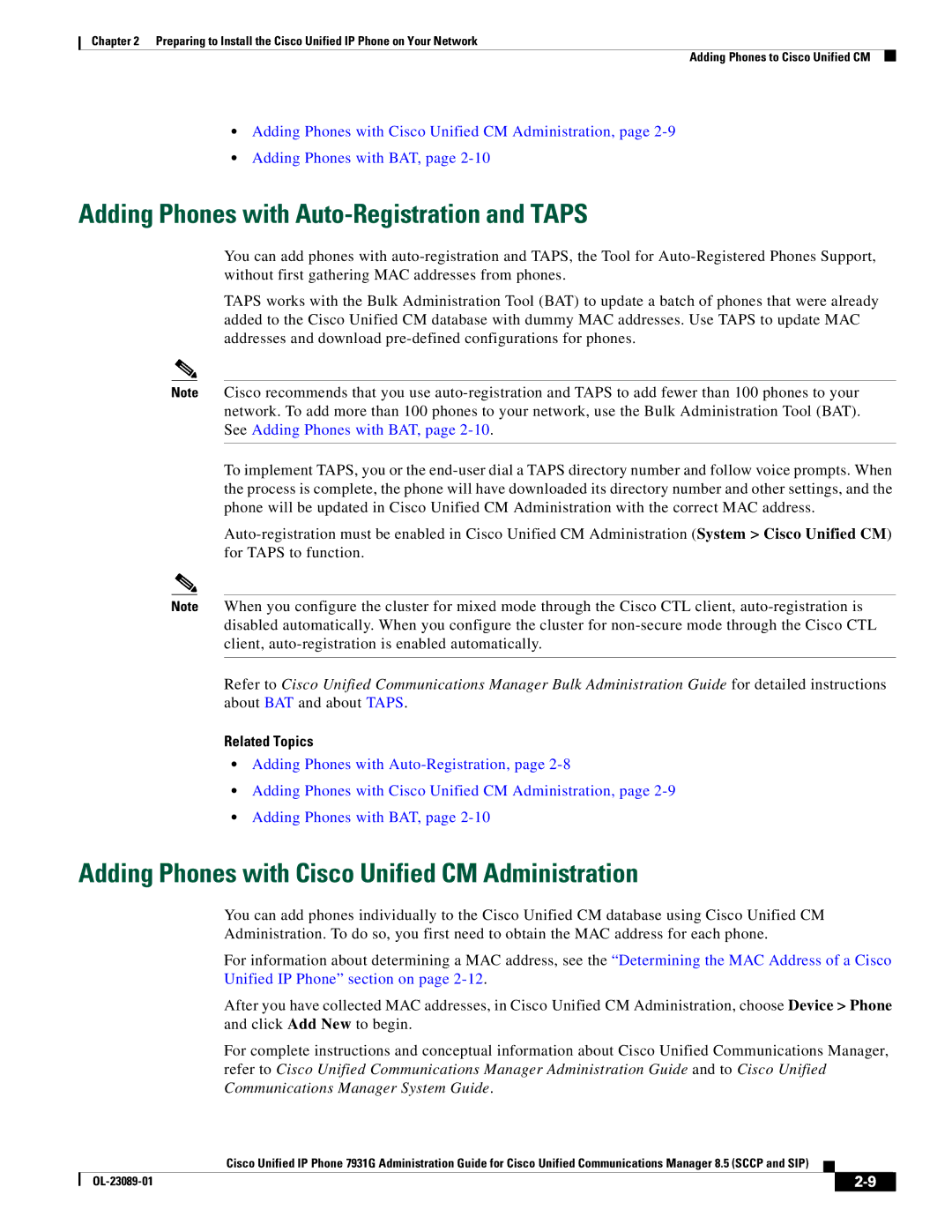 Cisco Systems OL-23089-01 manual Adding Phones with Auto-Registration and Taps 