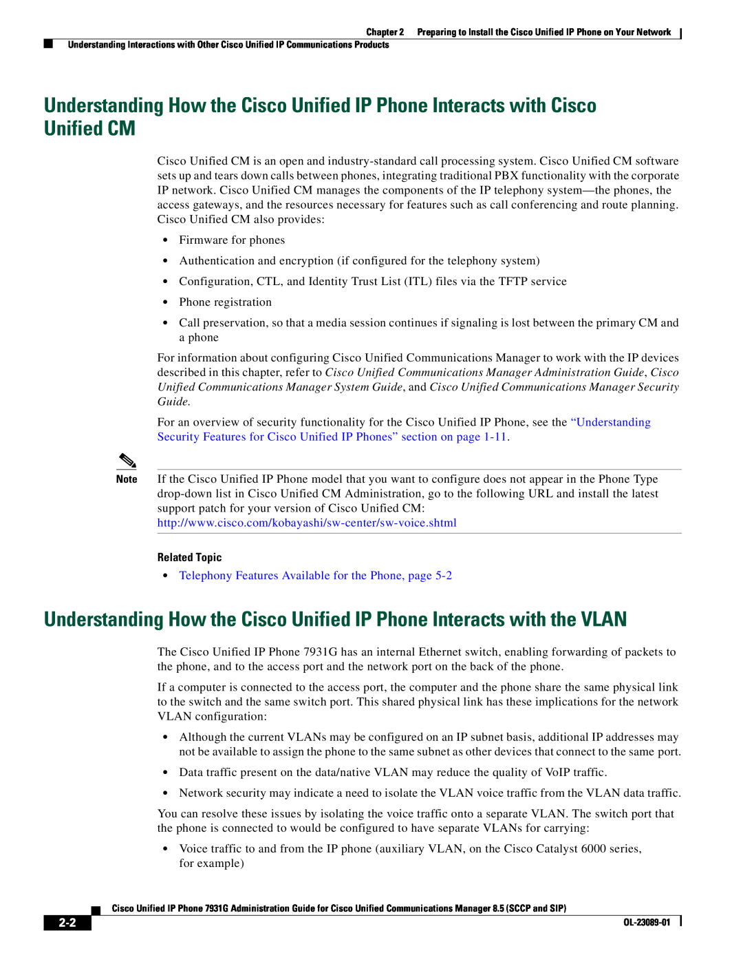Cisco Systems OL-23089-01 manual Understanding How the Cisco Unified IP Phone Interacts with the VLAN, Related Topic 