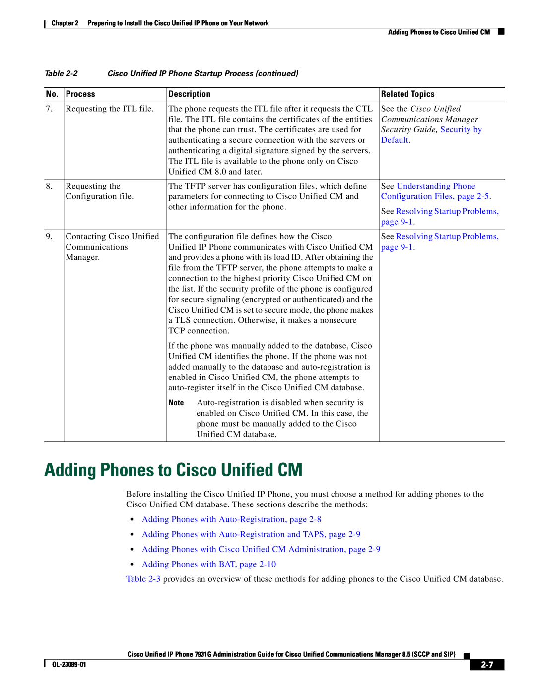 Cisco Systems OL-23089-01 Adding Phones to Cisco Unified CM, Security Guide, Security by, Default, See Understanding Phone 