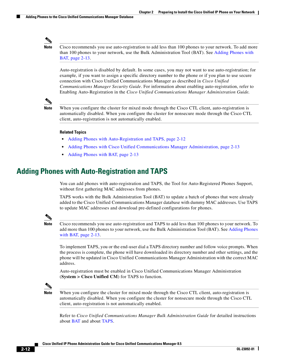 Cisco Systems OL-23092-01 manual Adding Phones with Auto-Registration and Taps 