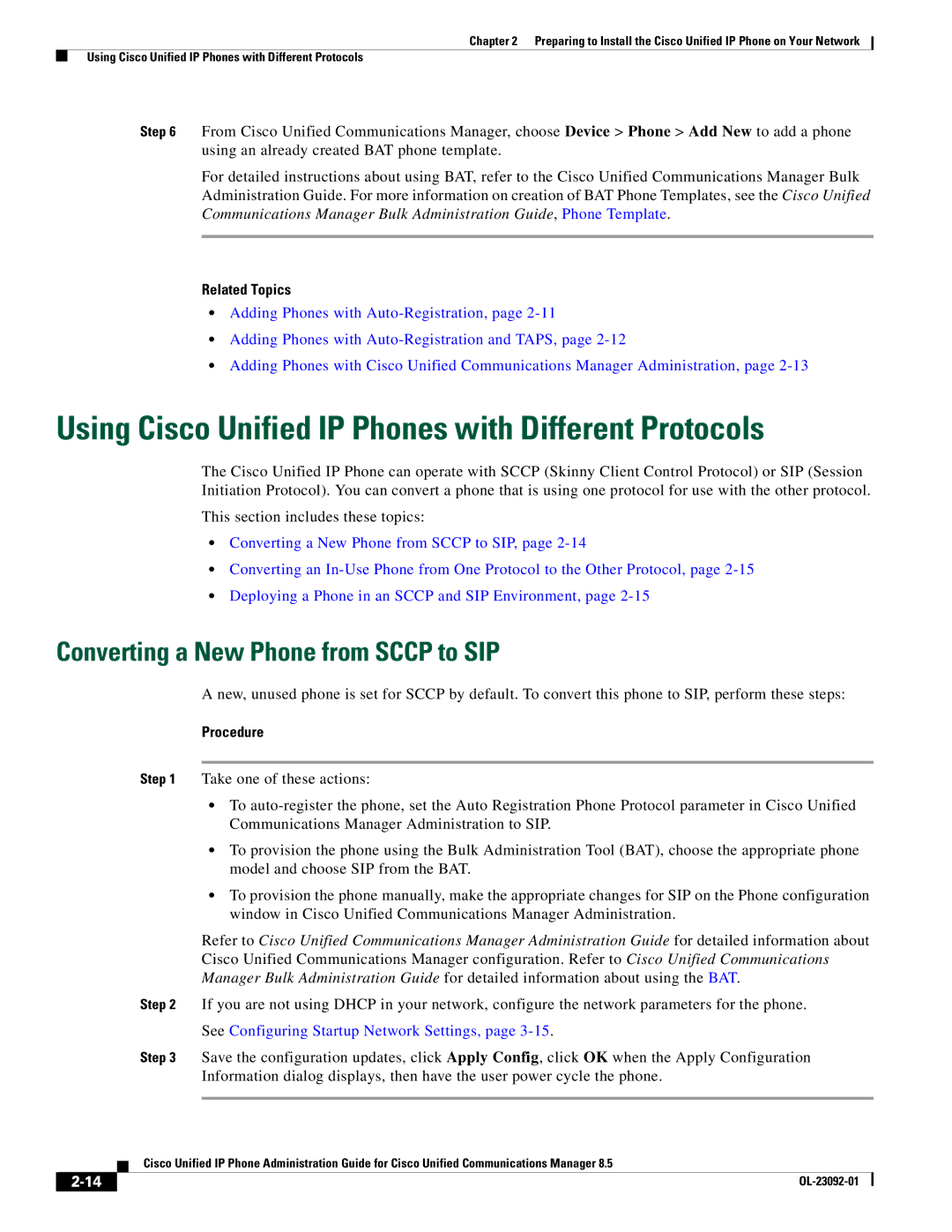 Cisco Systems OL-23092-01 Using Cisco Unified IP Phones with Different Protocols, Converting a New Phone from Sccp to SIP 