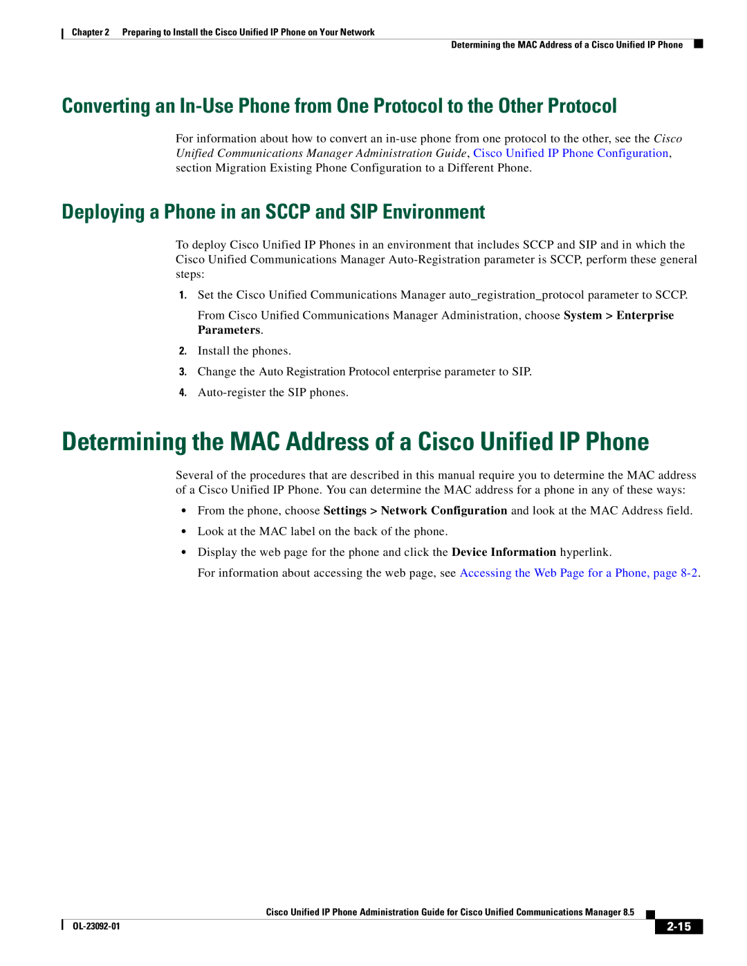 Cisco Systems OL-23092-01 manual Determining the MAC Address of a Cisco Unified IP Phone 