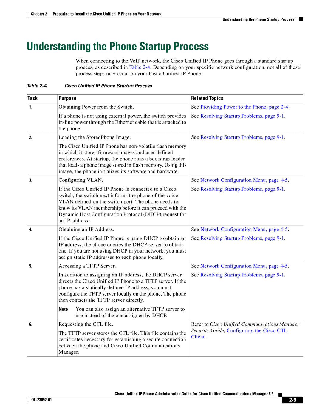 Cisco Systems OL-23092-01 manual Understanding the Phone Startup Process, Purpose Related Topics 