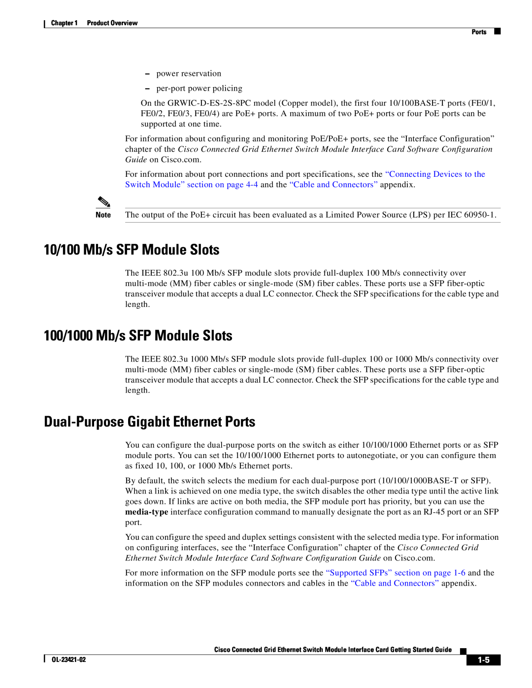 Cisco Systems OL-23421-02 manual 10/100 Mb/s SFP Module Slots, 100/1000 Mb/s SFP Module Slots 