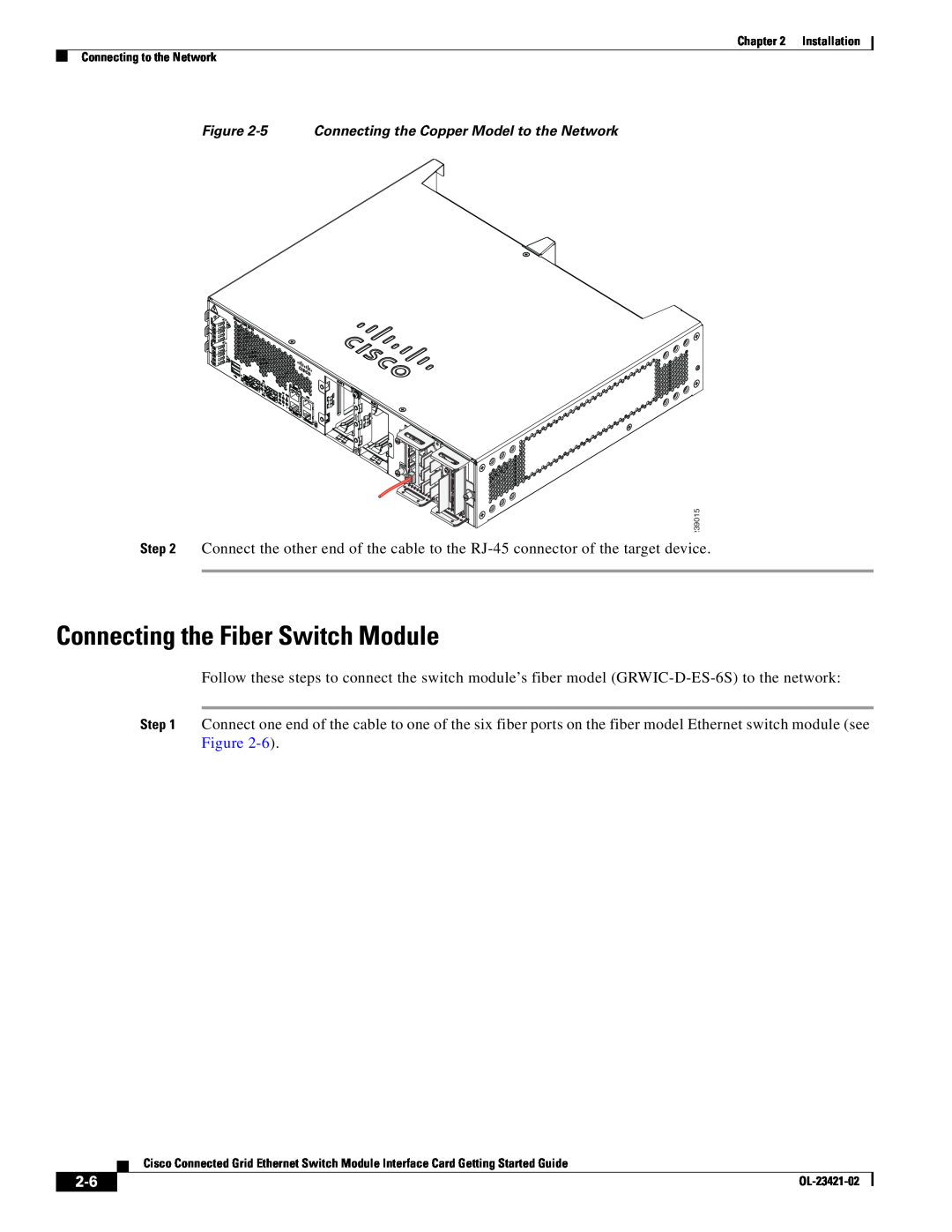 Cisco Systems OL-23421-02 manual Connecting the Fiber Switch Module, 5 Connecting the Copper Model to the Network 