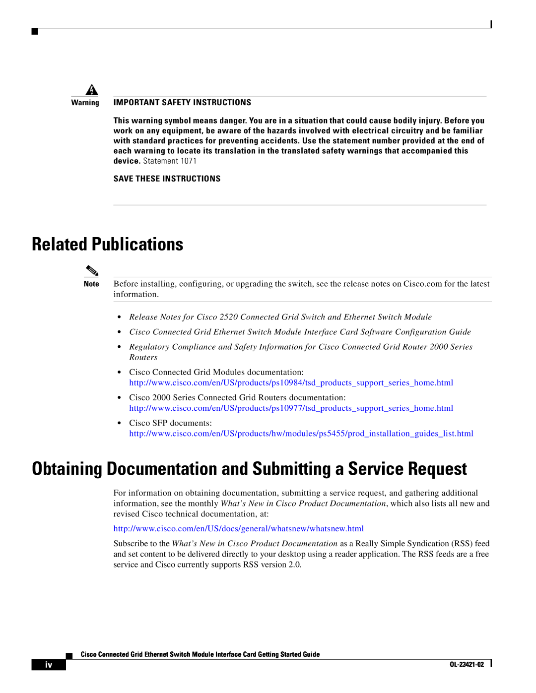 Cisco Systems OL-23421-02 manual Related Publications, Obtaining Documentation and Submitting a Service Request 