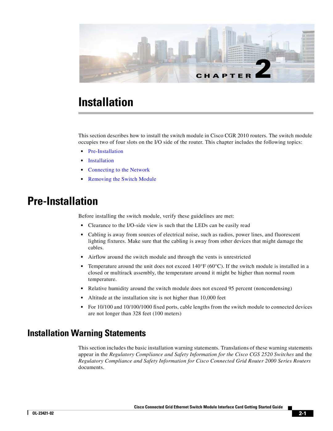 Cisco Systems OL-23421-02 manual Pre-Installation, Installation Warning Statements 