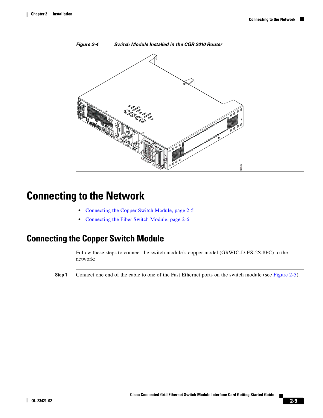 Cisco Systems OL-23421-02 manual Connecting to the Network, Connecting the Copper Switch Module 