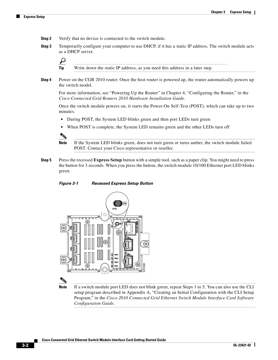 Cisco Systems OL-23421-02 manual Recessed Express Setup Button 