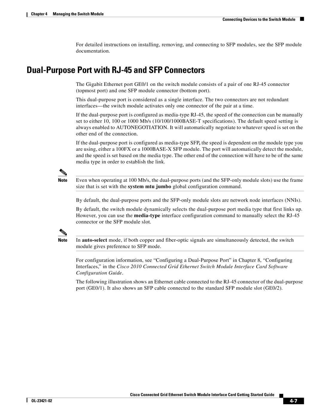 Cisco Systems OL-23421-02 manual Dual-Purpose Port with RJ-45 and SFP Connectors 
