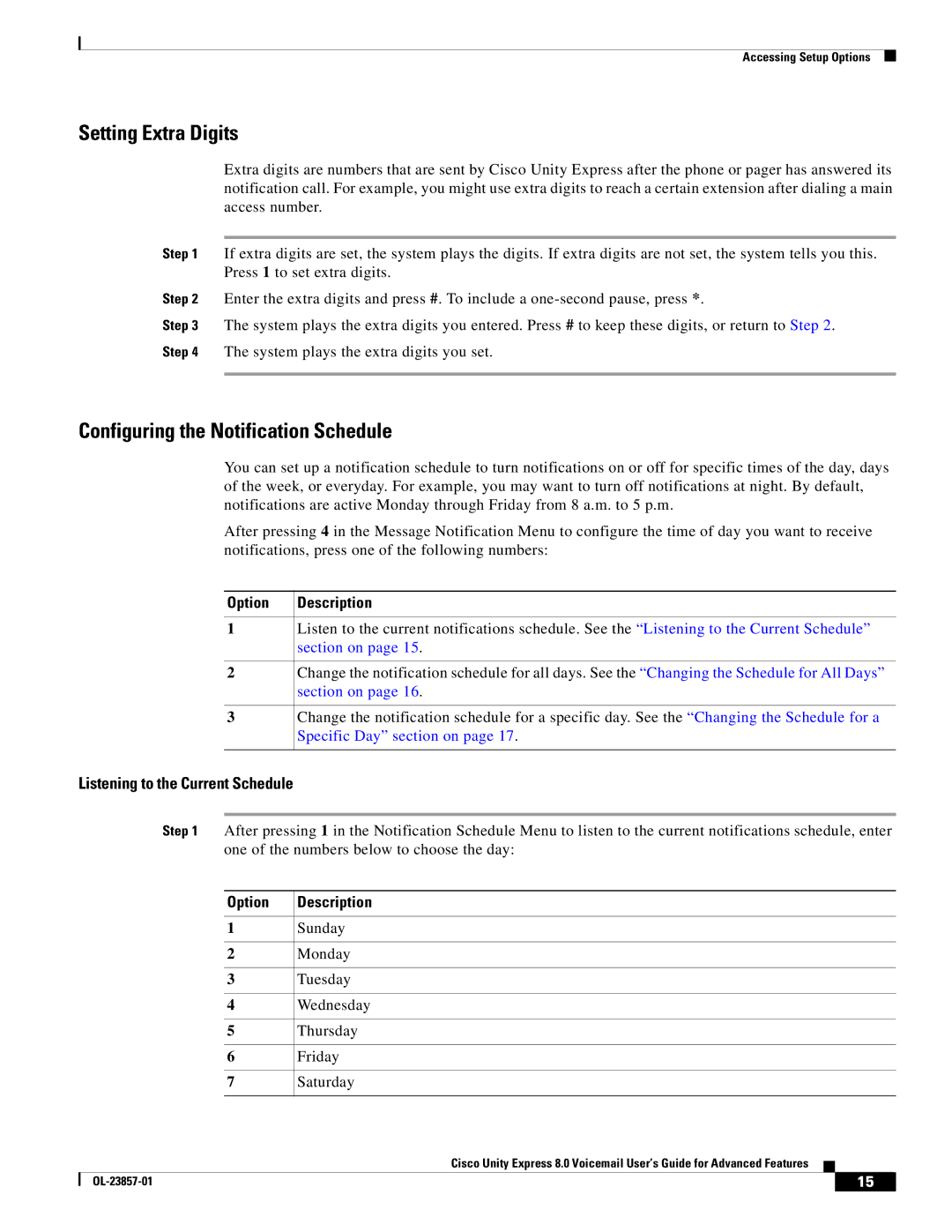 Cisco Systems OL-23857-01 manual Setting Extra Digits, Configuring the Notification Schedule 