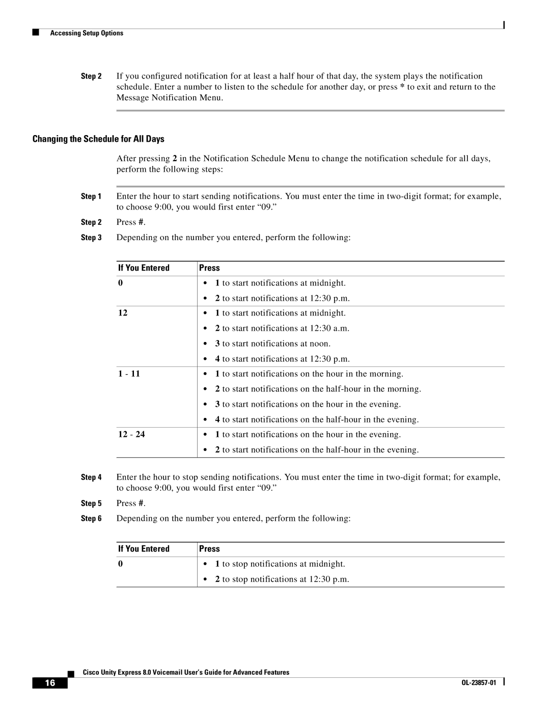 Cisco Systems OL-23857-01 manual Changing the Schedule for All Days, If You Entered Press 