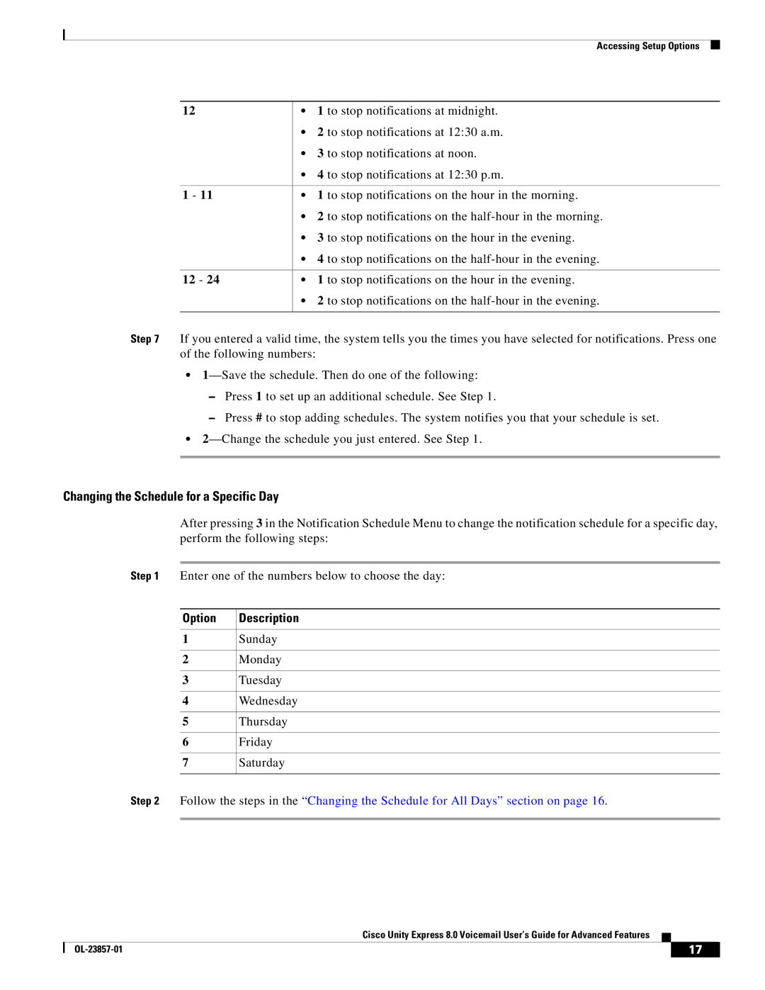 Cisco Systems OL-23857-01 manual Changing the Schedule for a Specific Day 