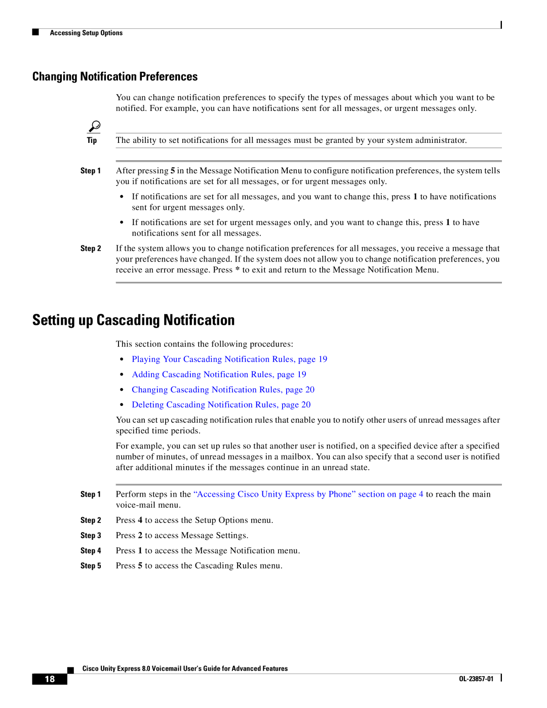 Cisco Systems OL-23857-01 manual Setting up Cascading Notification, Changing Notification Preferences 