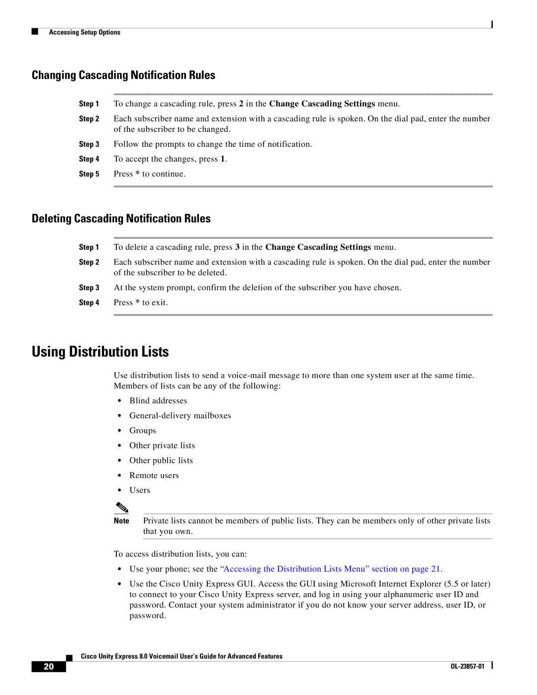 Cisco Systems OL-23857-01 manual Using Distribution Lists, Changing Cascading Notification Rules 