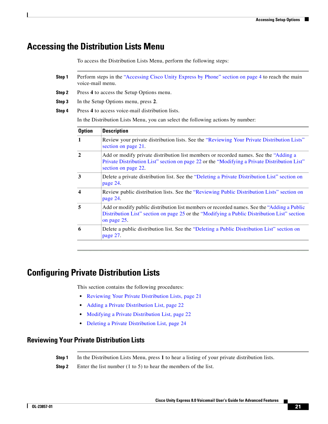 Cisco Systems OL-23857-01 manual Accessing the Distribution Lists Menu, Configuring Private Distribution Lists 