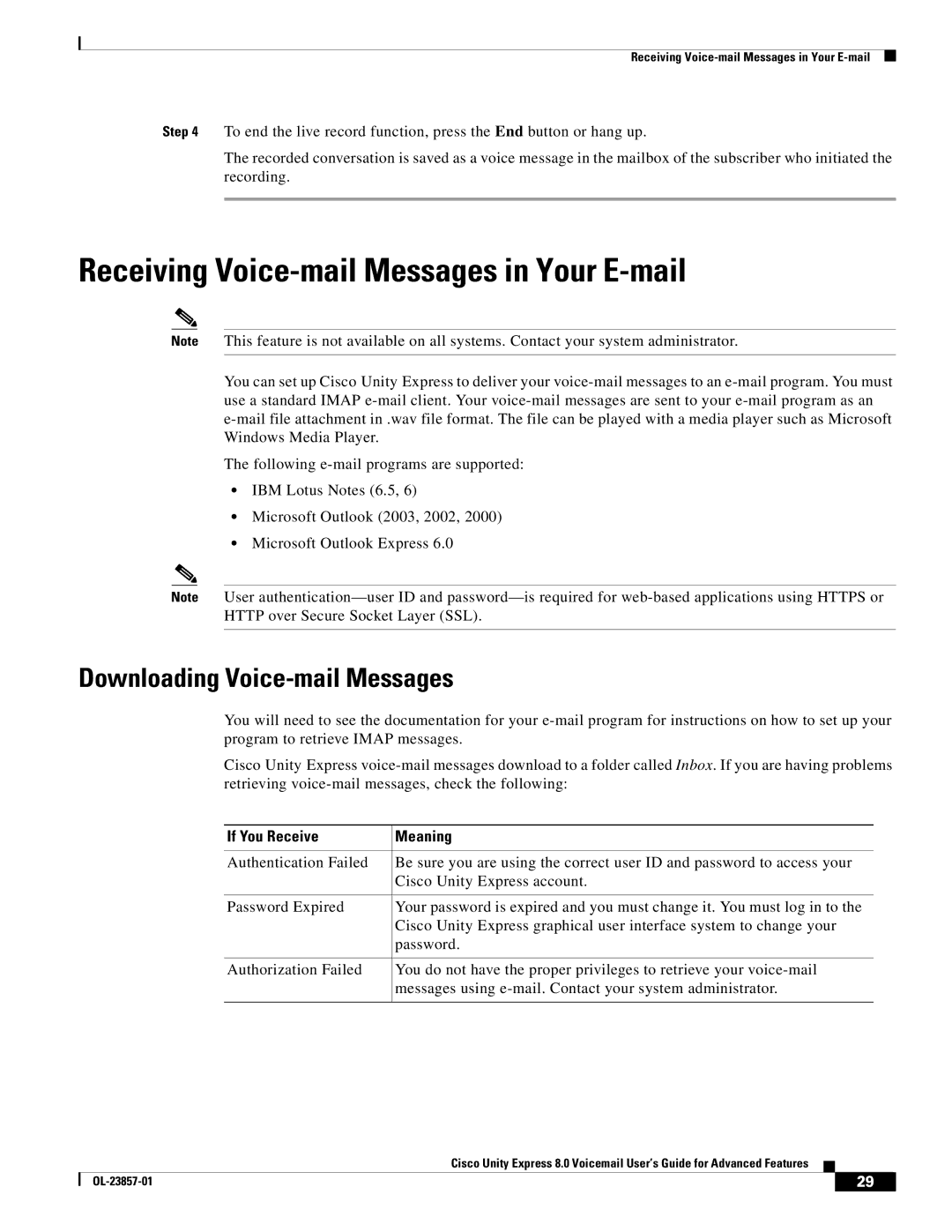 Cisco Systems OL-23857-01 manual Receiving Voice-mail Messages in Your E-mail, Downloading Voice-mail Messages 